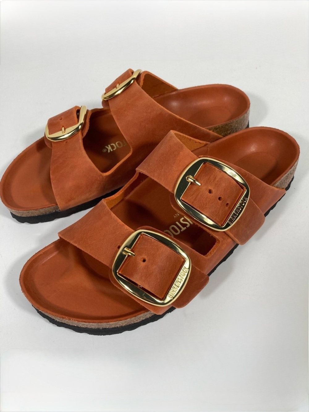 Birkenstock Arizona Big Buckle Slide Sandals Oiled Leather Burnt Orange NEW 38EU